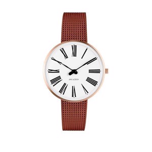 Arne Jacobsen Uhr - Römisch - Ø34 mm - Rose vergoldet & Kupfer-Mesh-Armband